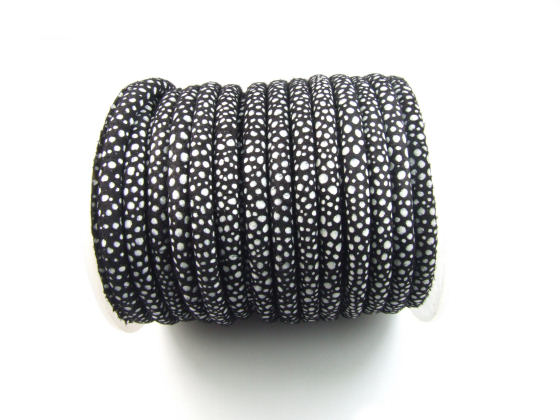 Lederband, velvet print, 5,0 mm, black-white