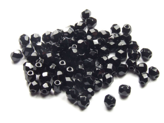 Glasschliffperlen, 4mm, schwarz