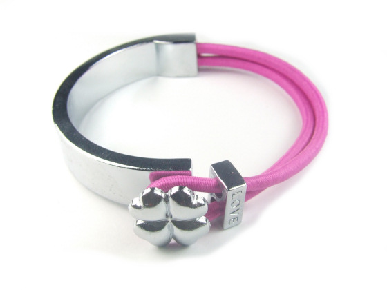 Armband mit Elastic, Kleeblatt-Motiv, pink