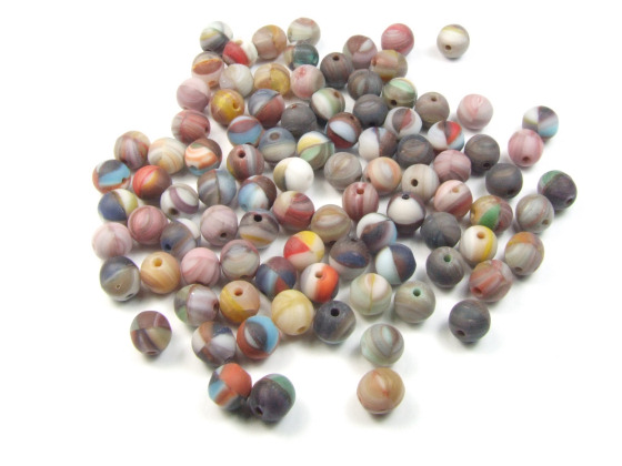 Perlen, bhmisch, marmorierte Kugeln, 6 mm, bunt