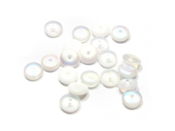 Glasperlen, Linsen, wei� AB,  6 mm