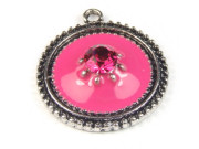 Anhnger, Emaille mit Strass, 22 mm, fuchsia