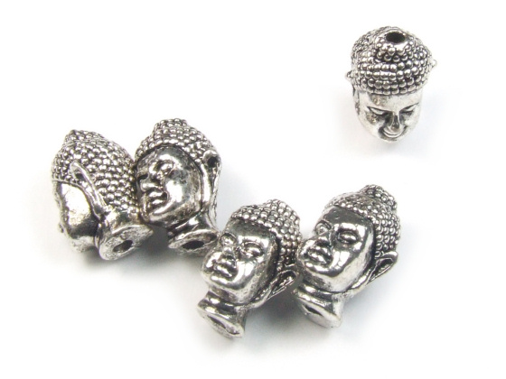 Metallperlen, Buddha, 9x11x8,5 mm, versilbert