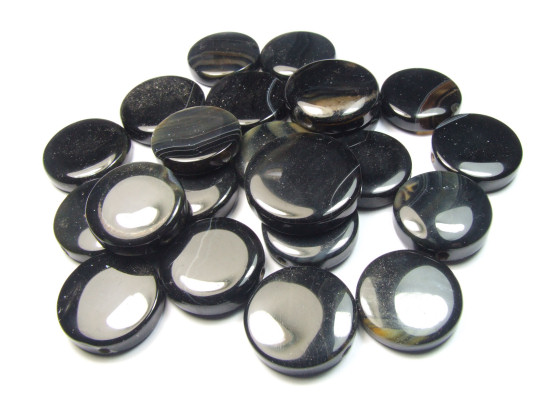 Perlen aus Achat, rund, flach, 20 mm, schwarz