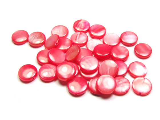 Muschelperlen, flach, rund, 10 mm, rot