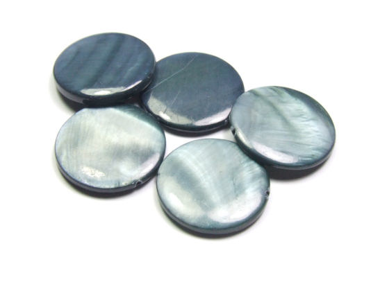 Muschelperlen, flach, rund, 20 mm, schwarz