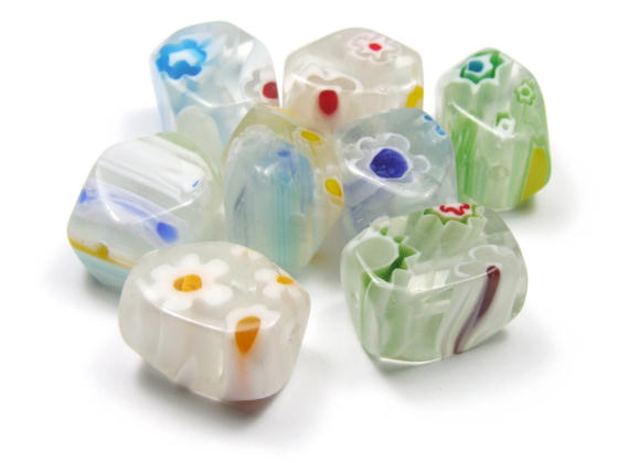 Millefiori Perlen, gro�e Nuggets, wei�