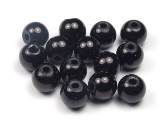 Perlen aus Glas , 8mm, opak-schwarz