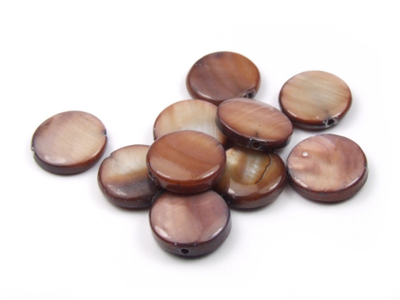 Muschelperlen, flach, rund, 11,5 mm, mokka