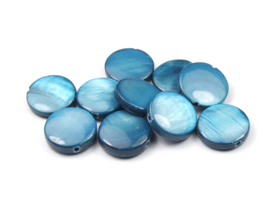 Muschelperlen, flach, rund, 11,5 mm, aqua