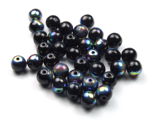 Glasperlen, 6 mm, schwarz/rainbow