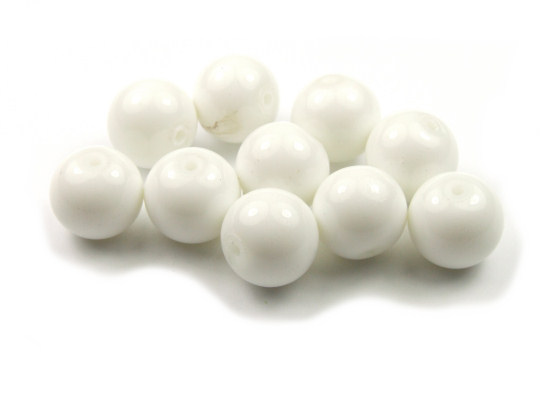 Perlen aus Glas, 10mm, opak-wei