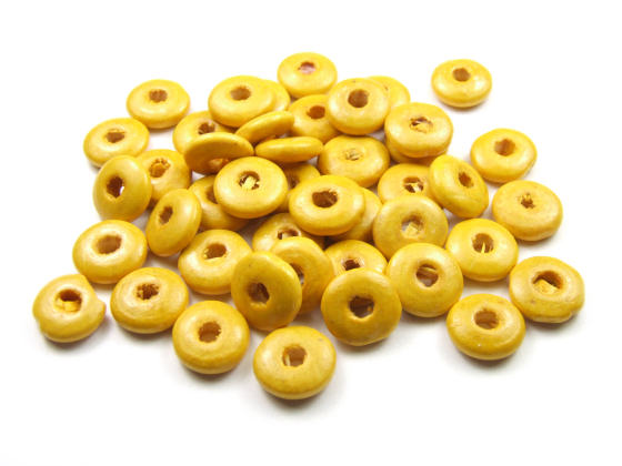 Holzperlen, Scheiben, 10x3 mm, gelb