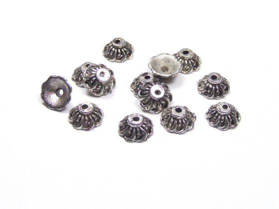Perlkappen, Bl�tenform, versilbert, 10 mm