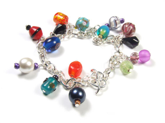 Bettelarmband, Glasperlen, bunt