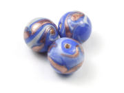 Lampenperlen mit Goldranke, rund,  14 mm, blau