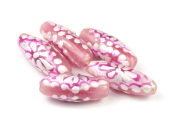 Glasperlen, handbemalt, Olivem, 23x9 mm, rosa