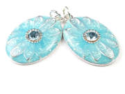 Anh�nger, Ornamentovale mit Strass, 25 mm, t�rkis