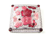 Gro�e Blumenquadrate mit Strass, 52 mm, rot