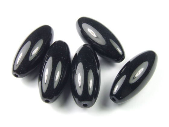 Glasperlen, Oliven, 29x12 mm, schwarz