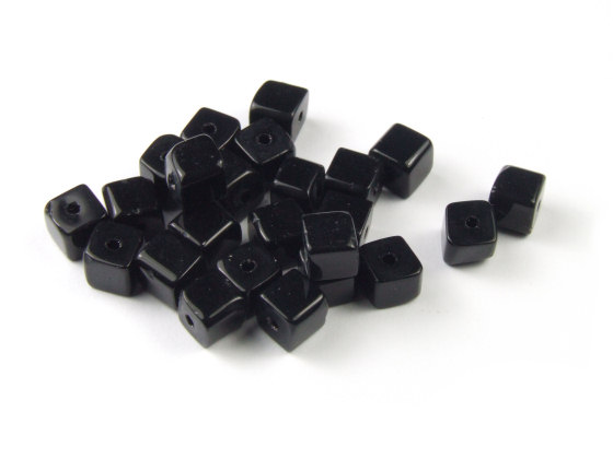 Glasperlen, Würfel, 4,5 mm, schwarz
