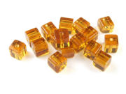 Glasperlen, W�rfel, 6 mm, bernstein hell