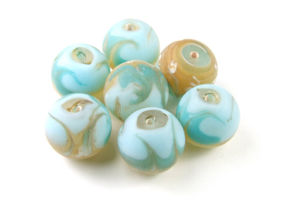 Lampenperle, matt, 14 mm, creme-türkis