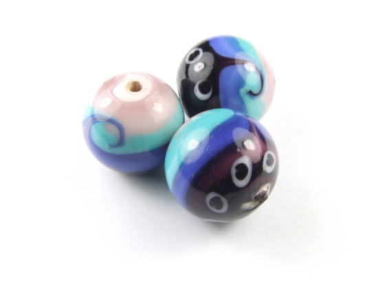 Lampenperlen, Kugeln, 16 mm, türkis-bunt