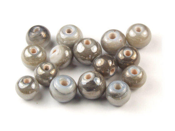 Perlen mit Lsterglanz, rund, 6 mm, grau