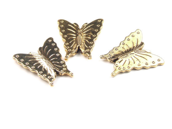 Metallperle, Schmetterling, 39x21 mm, goldfarben