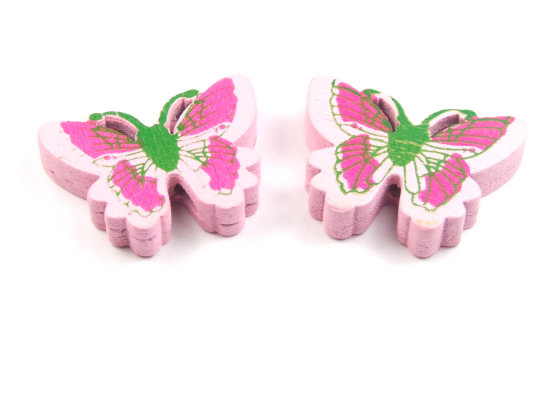 Holzperlen,  Schmetterlinge, 25x20x5 mm, rosa