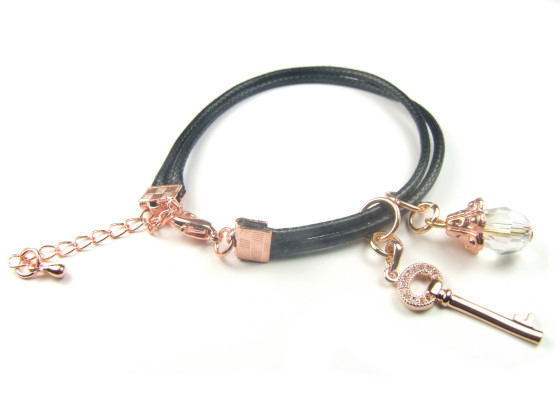 Bettelarmband, verstellbar, schwarz, rosé gold