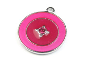 Anhänger, Kreismuster mit Strass, 20 mm, hot pink