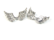 Schmuckverbinder, Flügel mit Strass, 19x8 mm, silb