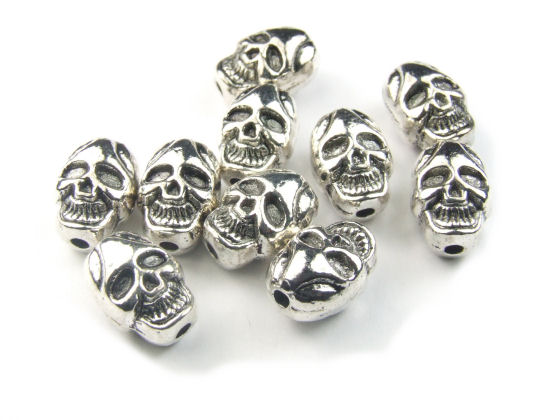 Metallperlen, Sch�del, 11x7x6 mm, versilbert