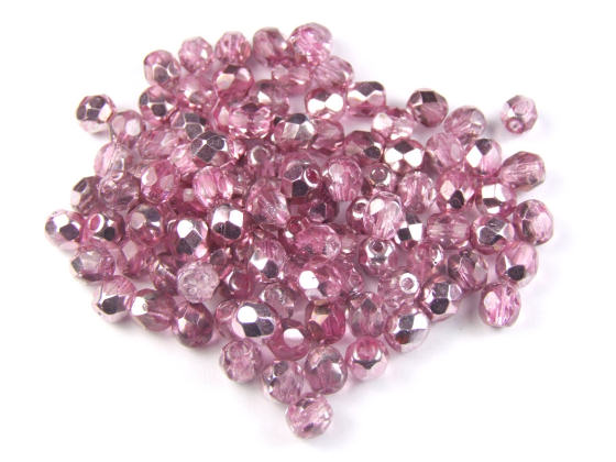 Glasschliffperlen, 4mm, deep rose-rosé plattiert