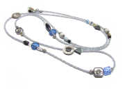 Perlenkette, lang, blau-grau