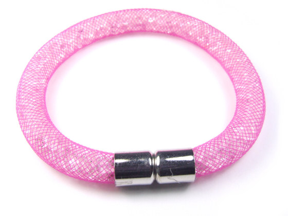 Armband, Netz & Kristall, Magnetverschluss, pink