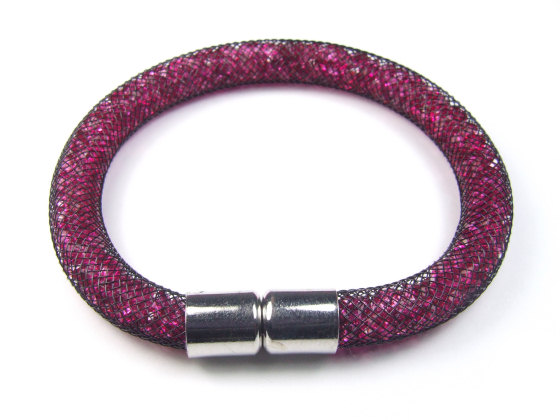 Armband, Netz & Kristall, Magnetverschluss, pink