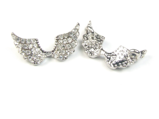 Schmuckverbinder, Flgel mit Strass, 19x8 mm, silb