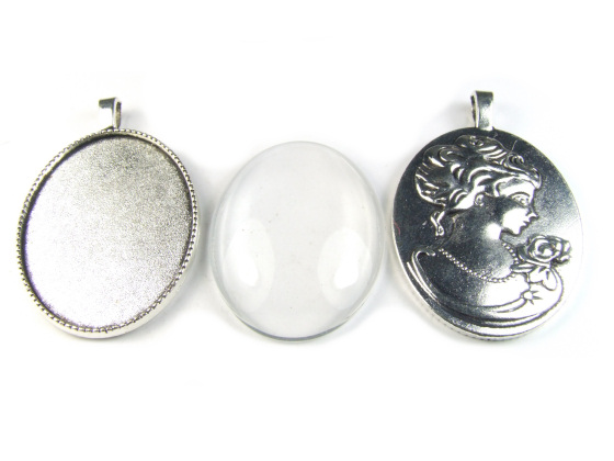 Cabochonfassung, oval Klebeflche 30 mm, silber