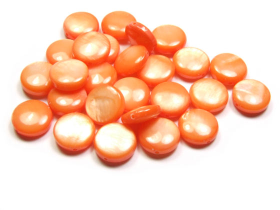 Muschelperlen, flach, rund, 10 mm, Orange
