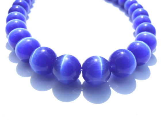 Cat-Eye Perlen - rund, royalblau, 12mm