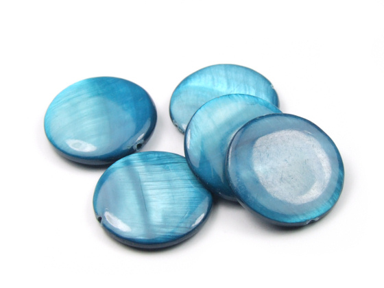 Muschelperlen, flach, rund, 20 mm, aqua