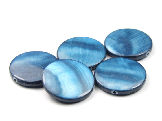 Muschelperlen, flach, rund, 20 mm, dunkelblau