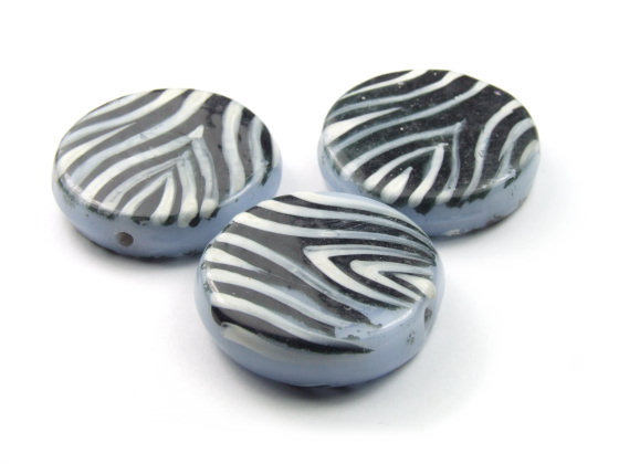 Glasperle 'Zebra Muster' Taler, 26 mm