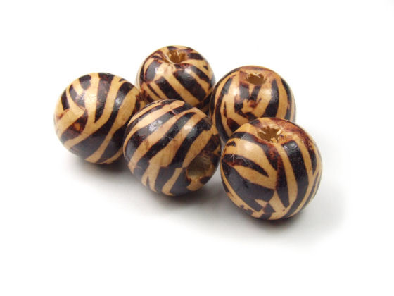 Holzperlen, 15 mm, braunes Zebra-Look