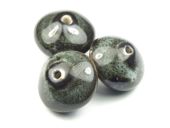 Perlen aus Porzellan, 19x12 mm, anthrazit