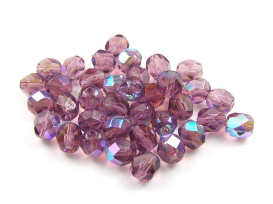 Glasschliffperlen, 6mm, Dark Amethyst AB