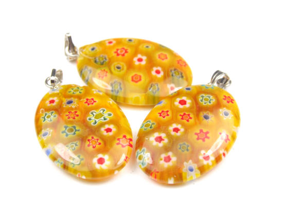 Millefiori Anhnger, Ovale, 25x 20 mm, gelb